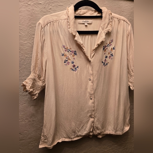 Embroidered Boho Blouse | Ruffle Collar Floral Viscose Top | Cottagecore - Picture 4 of 12